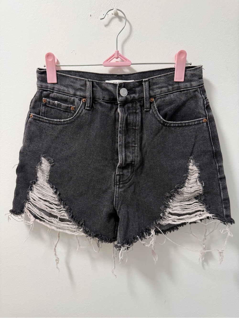 Pacsun Black Distressed Denim Shorts Size 25 Ultra High Rise Vintage Short